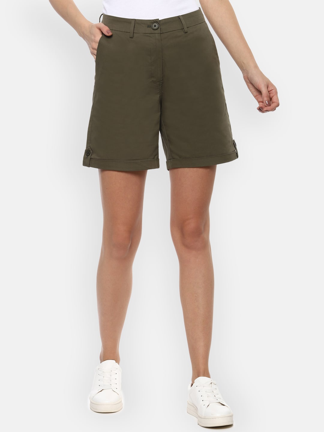

Van Heusen Woman Olive Green Solid Regular Fit Chino Shorts