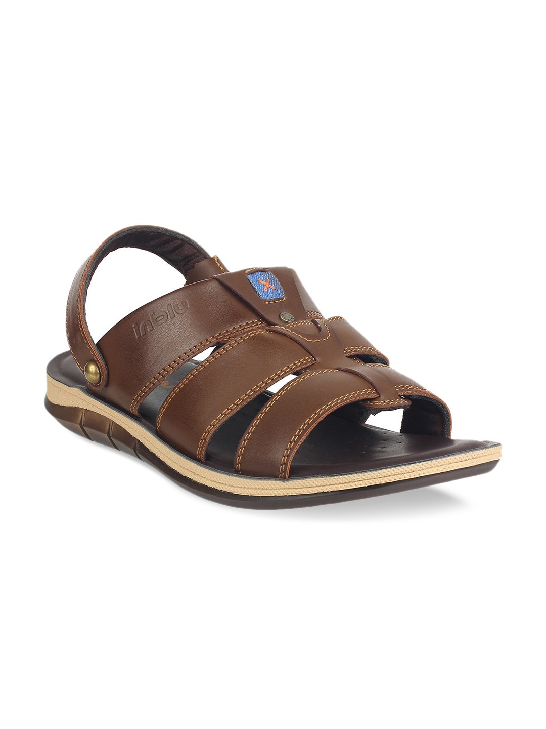 

Inblu Men Brown Leather Comfort Sandals
