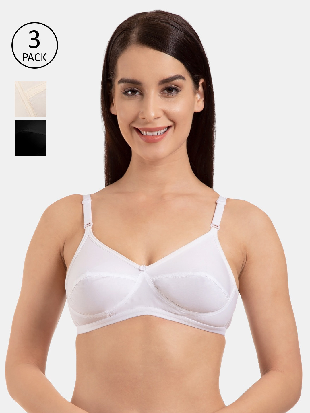 

KOMLI Pack Of 3 Solid Non-Wired Heavily Padded Everyday Bra, White