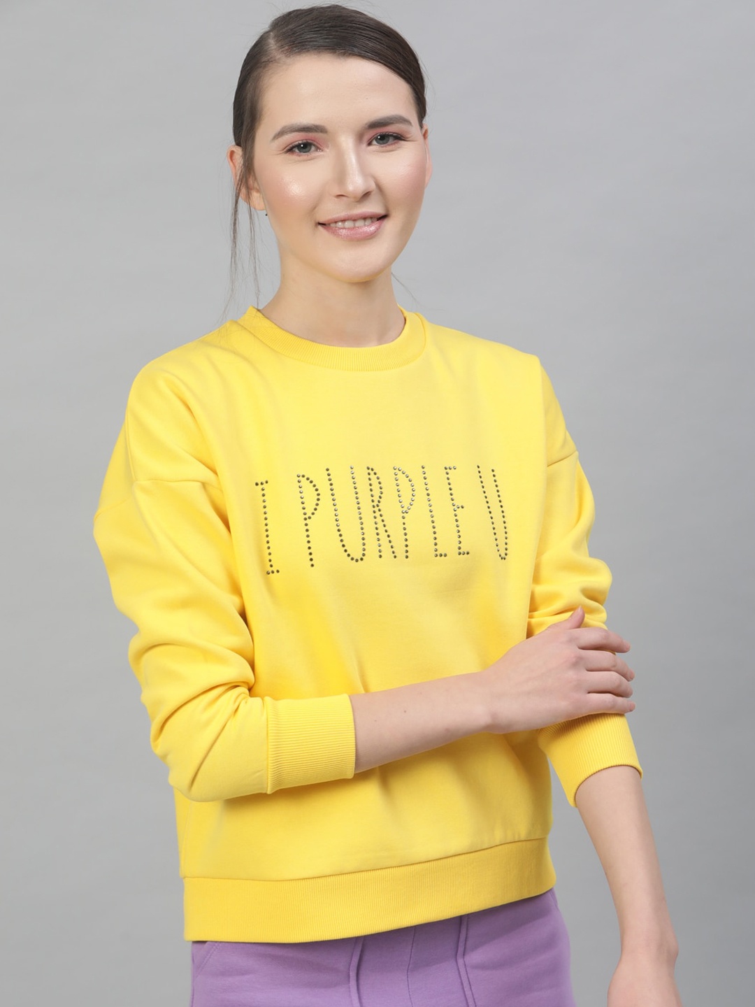 

STREET 9 Women Yellow Embellished Sweatshirt