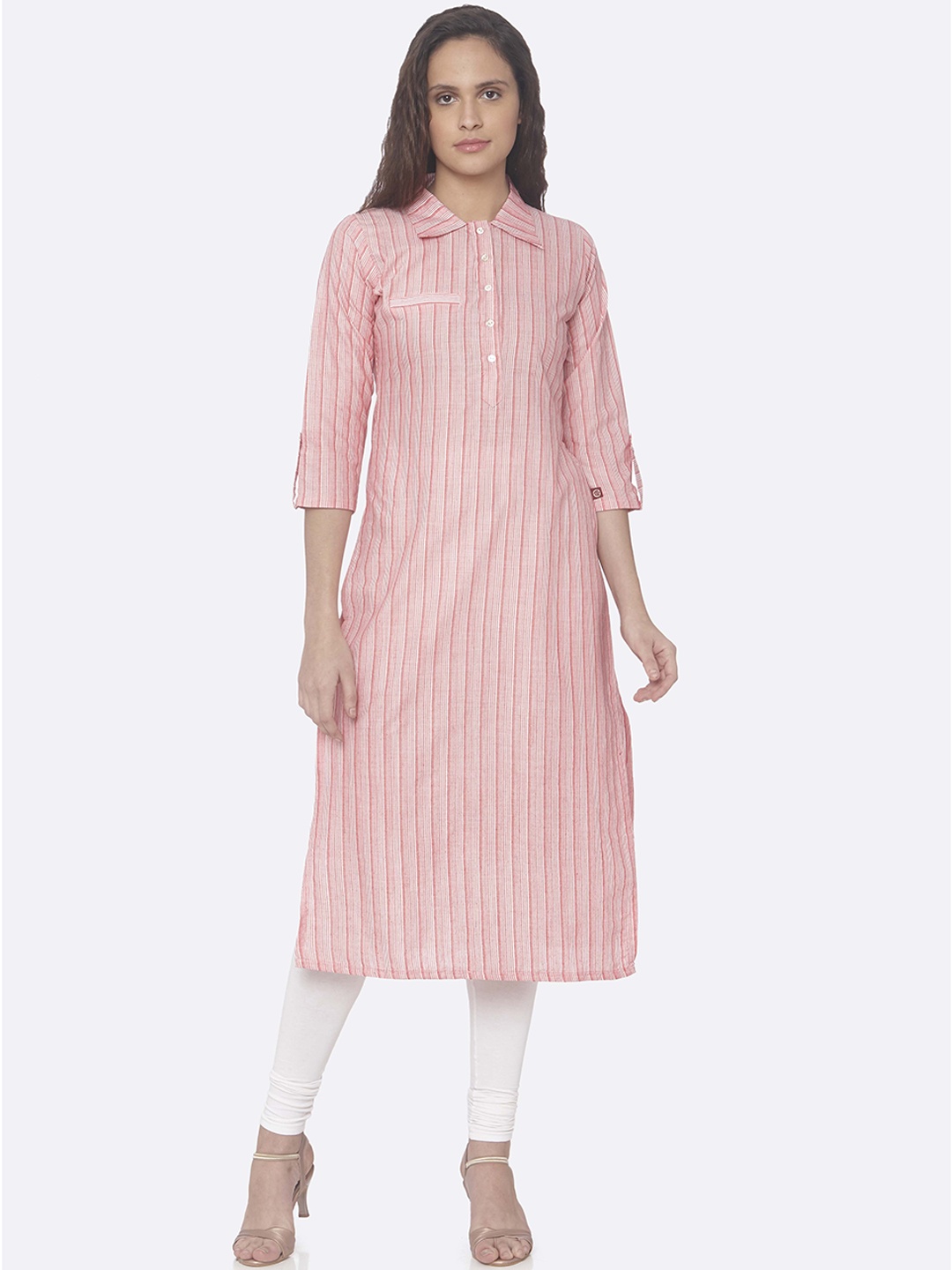 

RAISIN Women Pink Striped Handloom A-Line Kurta