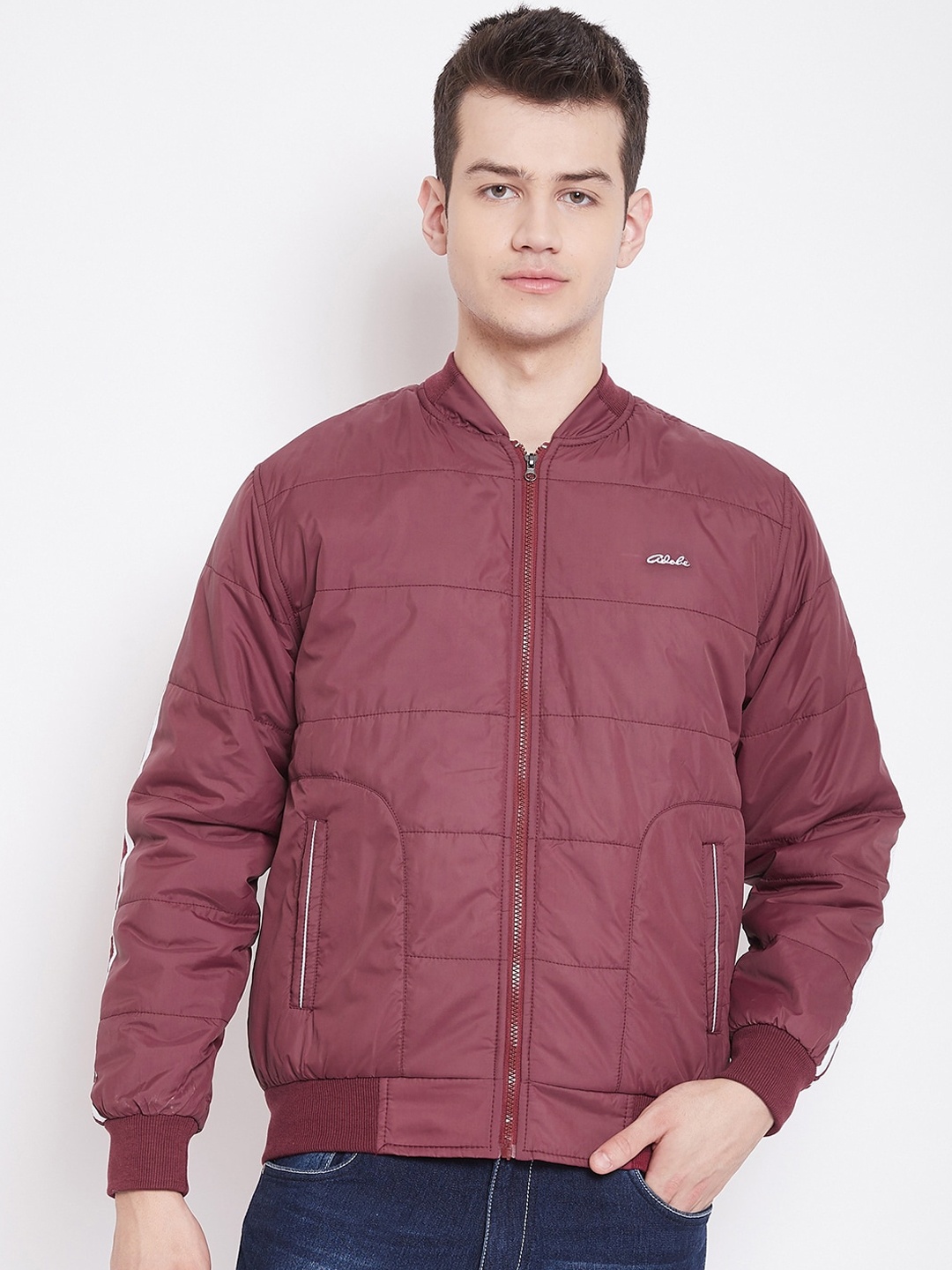

Adobe Men Maroon Striped Lightweight Bomber