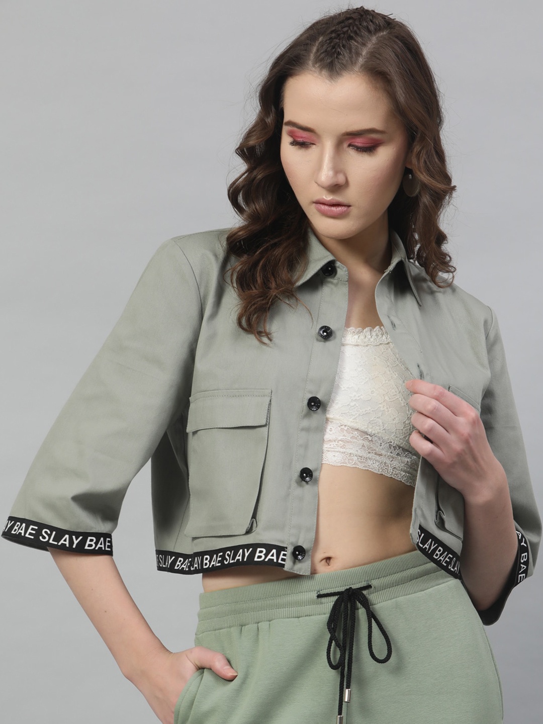 

STREET 9 Women Green Solid Lightweight Tailored Crop Jacket