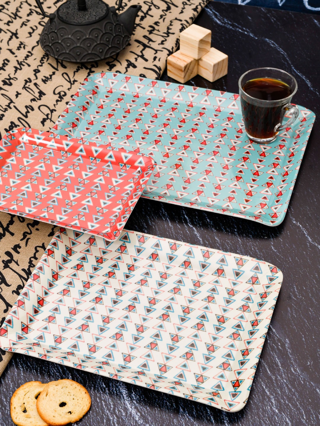 GOODHOMES Melamine Serving Tray Set ( Set of 3 Trays), Multi
