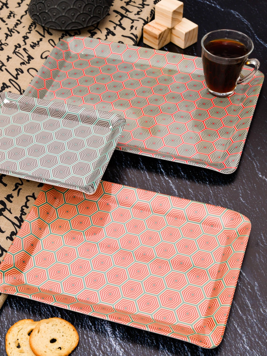 

GOODHOMES Multicoloured 3 Pcs Serving Tray Set, Multi