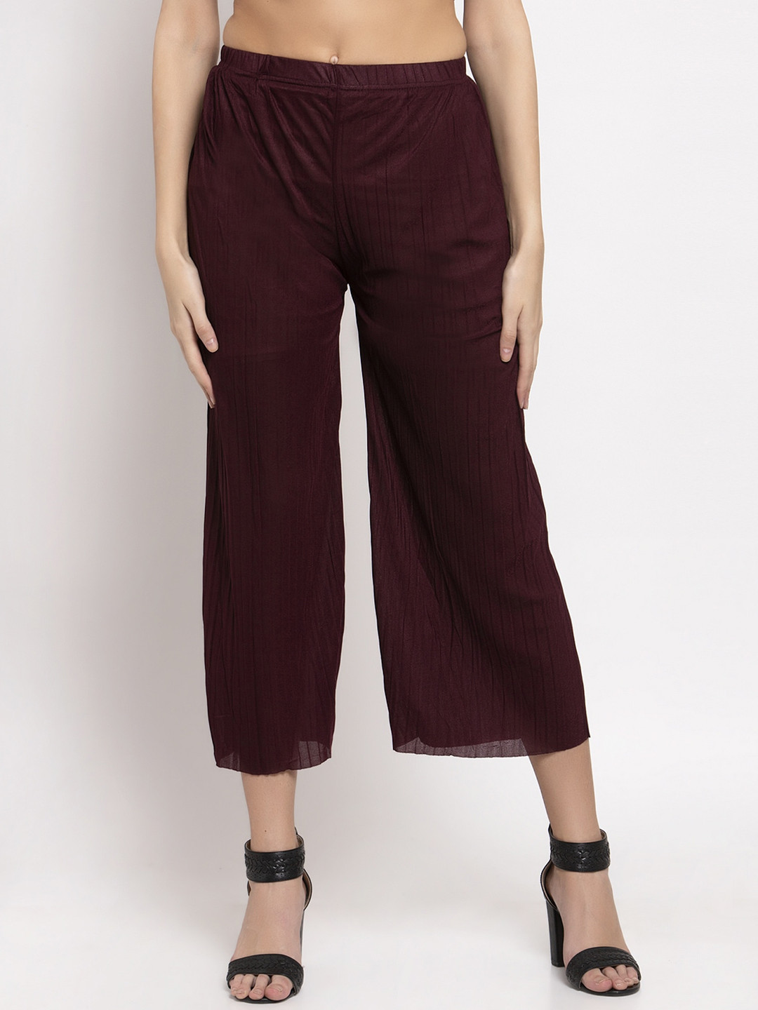 

KLOTTHE Women Brown Solid Straight Fit Cropped Palazzos