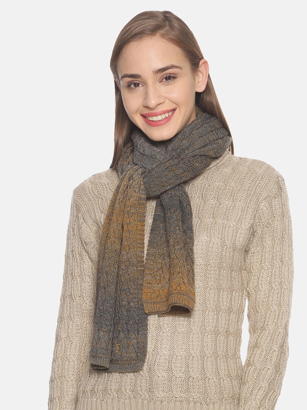 

513 Women Patterned Muffler, Mustard