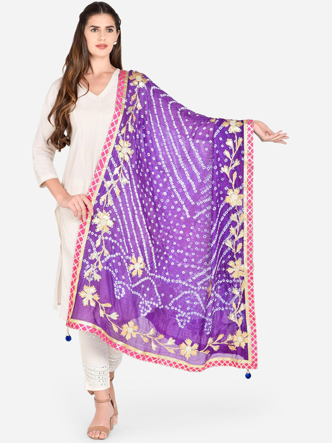 

Dupatta Bazaar Women Purple & White Embroidered Pure Silk Dupatta