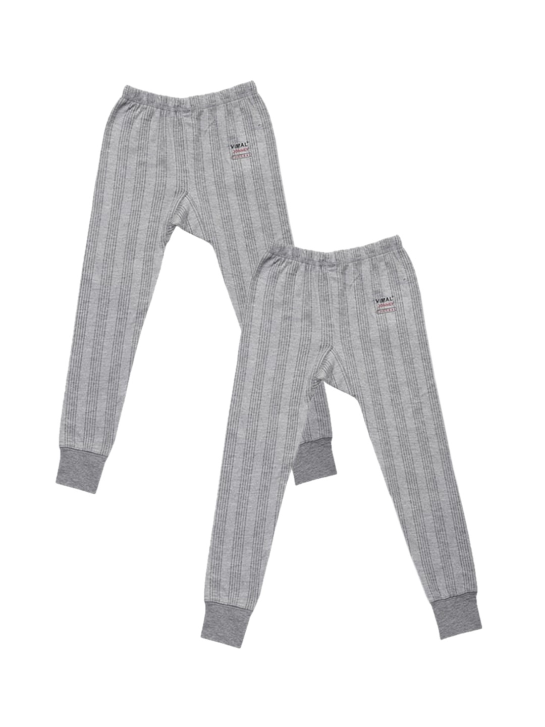 

VIMAL JONNEY Kids Pack Of 2 Grey Striped Thermal Bottoms