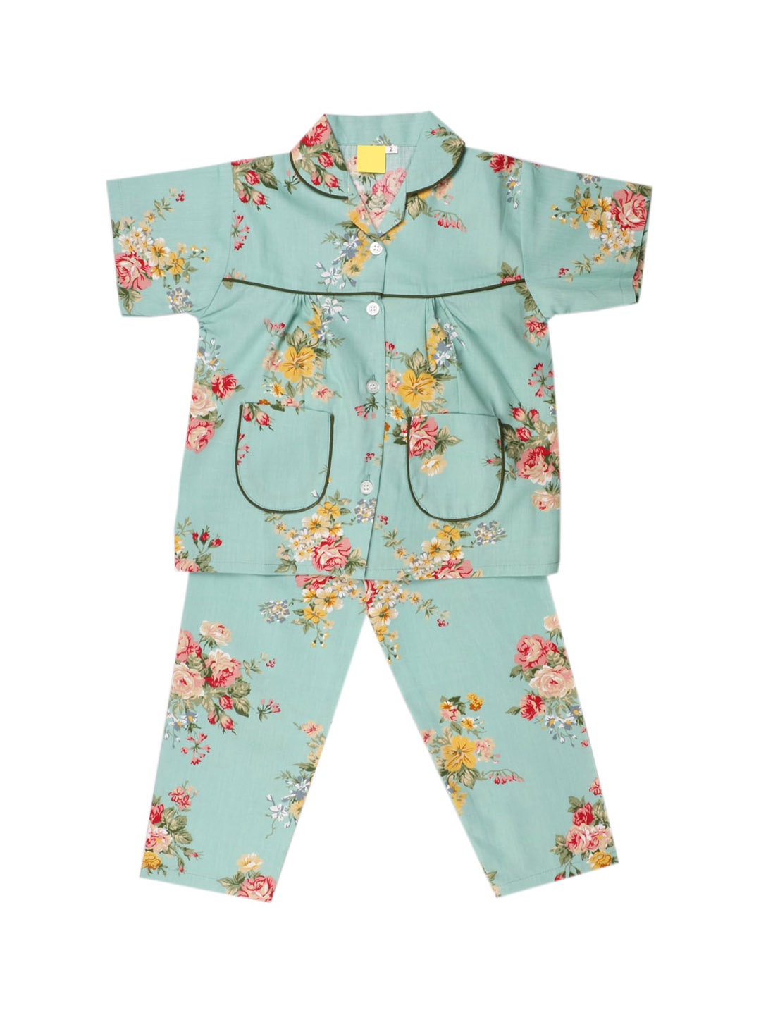 

Wish Karo Girls Green & Yellow Floral Printed Night suit