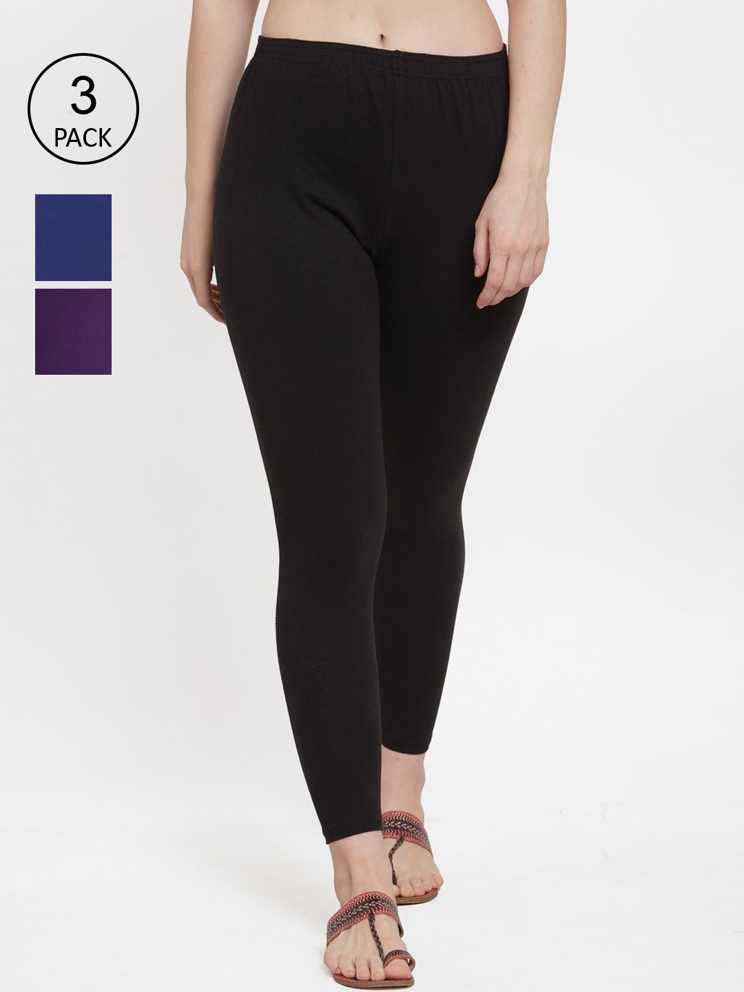 

GRACIT Women Pack of 3 Solid Ankle-Length Leggings, Black