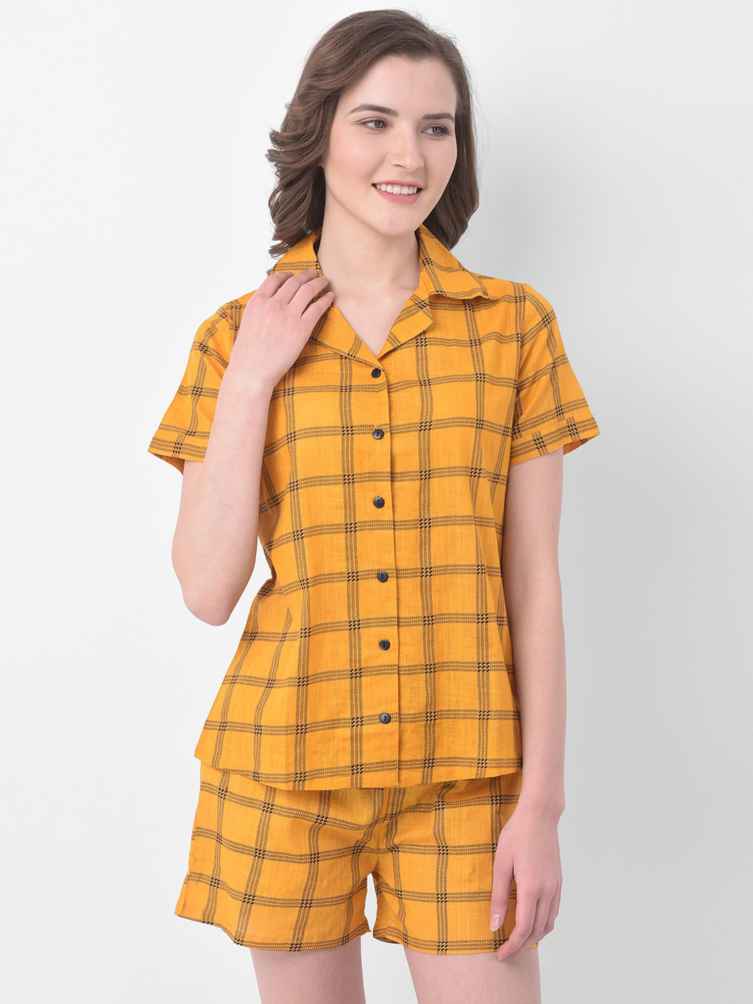 

Clovia Women Yellow Checked Night suit