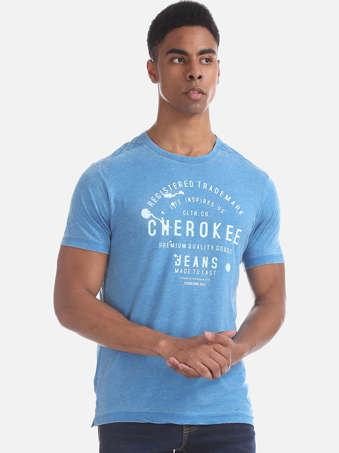 

Cherokee Men Blue Printed Round Neck T-shirt