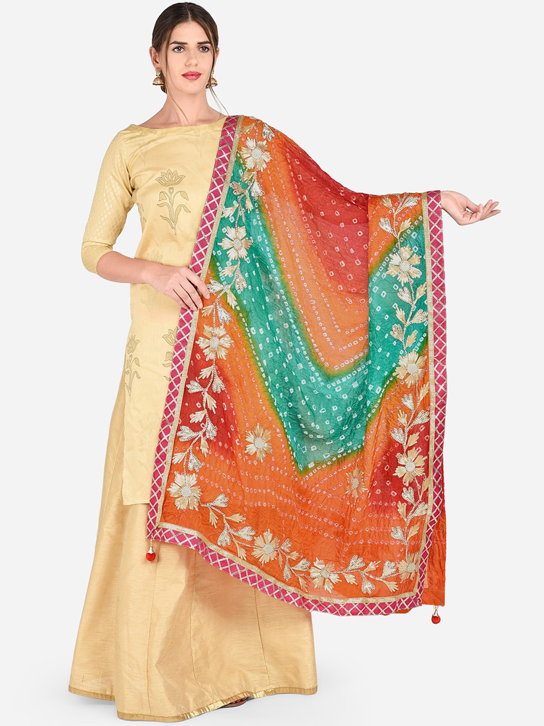 

Cotton Dupatta Bazaar Women Red & Green Gotta Patti Embroidered Cotton Dupatta
