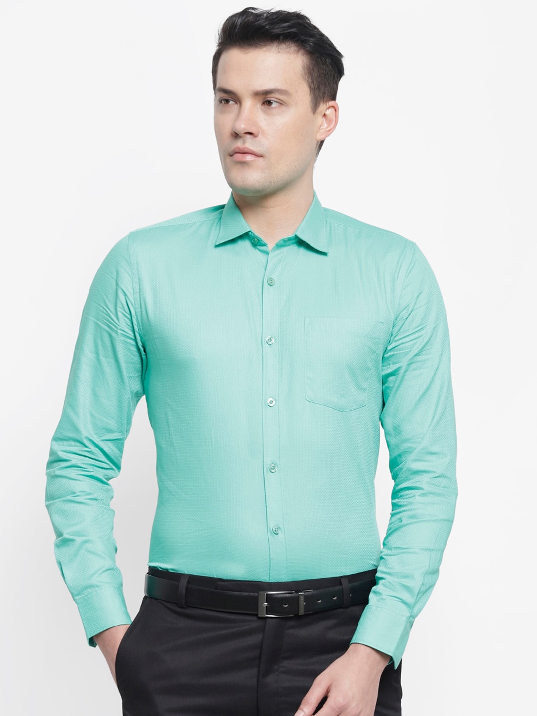 

cape canary Men Sea Green Regular Fit Solid Formal Shirt