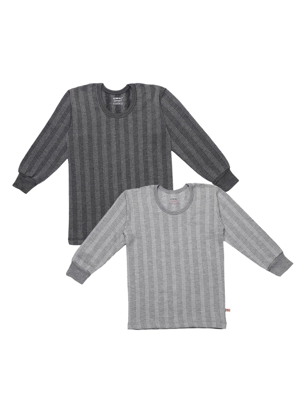 

VIMAL JONNEY Kids Pack Of 2 Self-Striped Thermal T-Shirts, Grey
