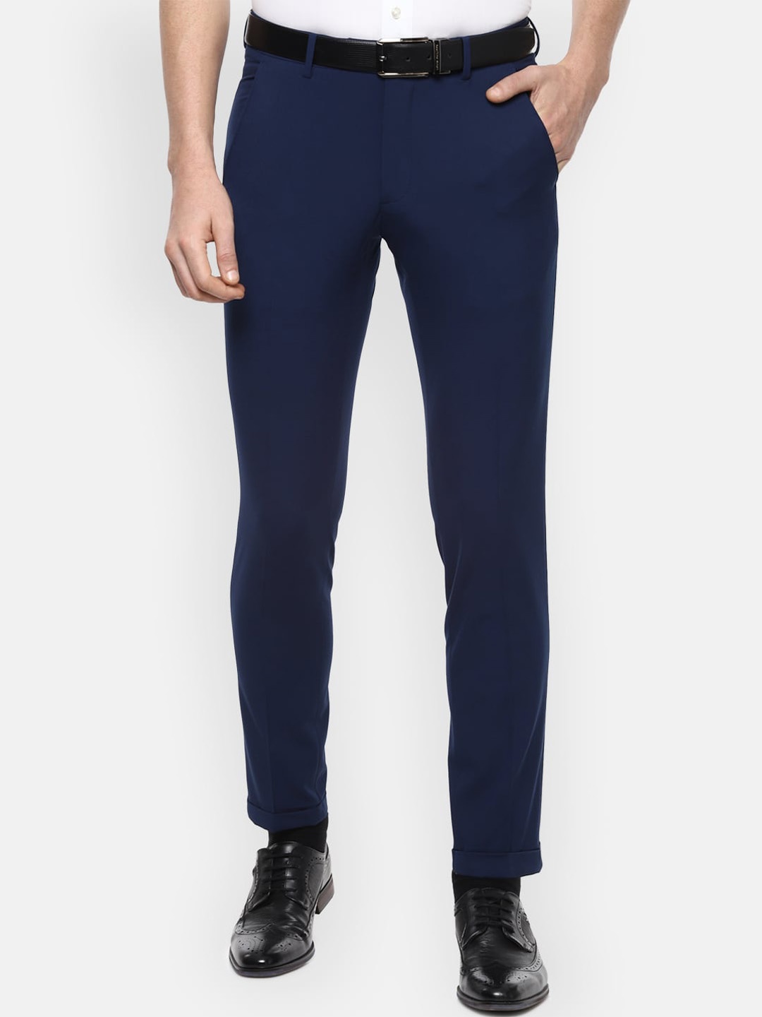 

Van Heusen Men Navy Blue Slim Fit Solid Formal Trousers