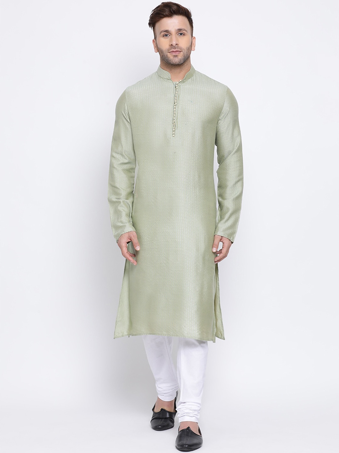 

NAMASKAR Men Green Jacquard Self Design Kurta