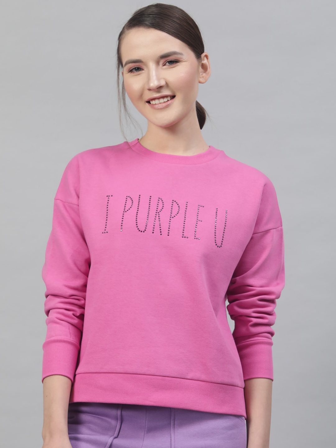 STREET 9 Women Purple Self Design Sweatshirt