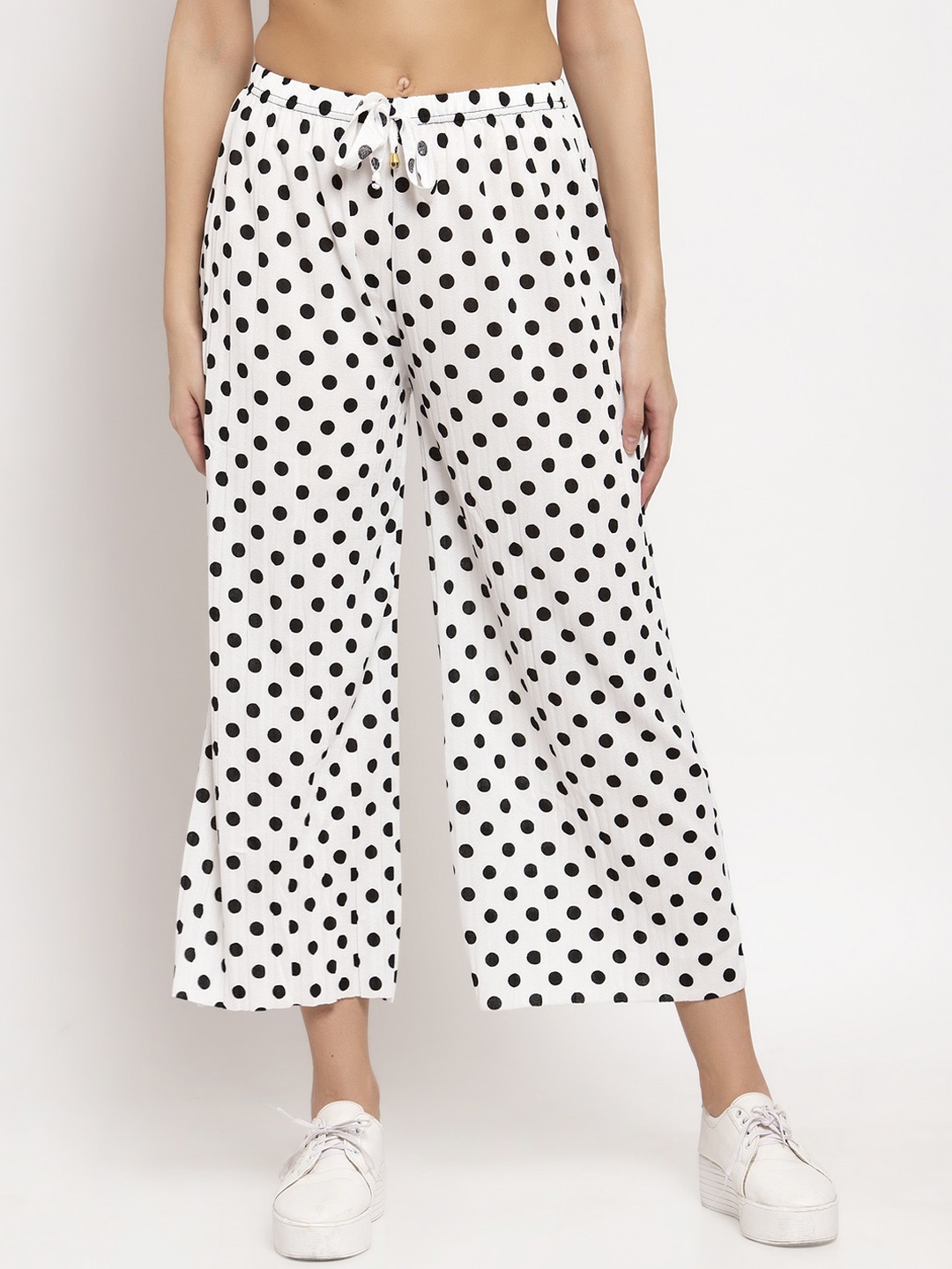 

KLOTTHE Women White & Black Printed Wide-Leg Palazzo