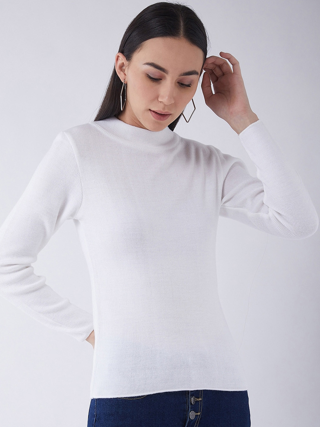

RVK Women Acrylic White Solid Pullover Sweater