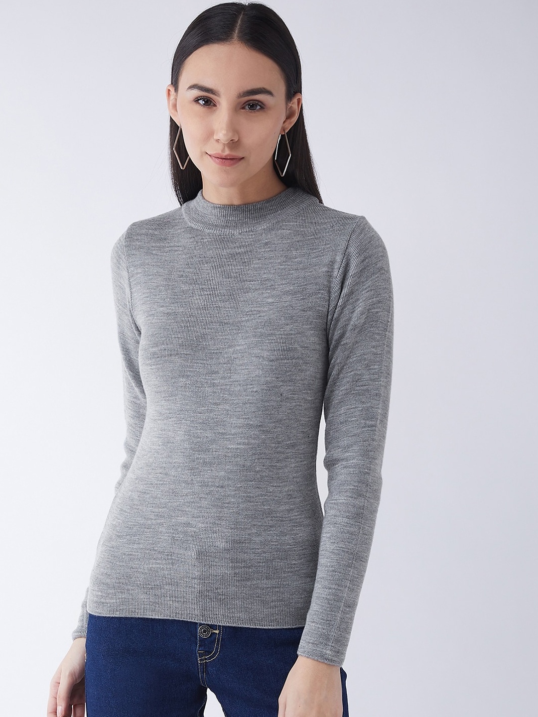 

RVK Women Acrylic Grey Solid Pullover Sweater