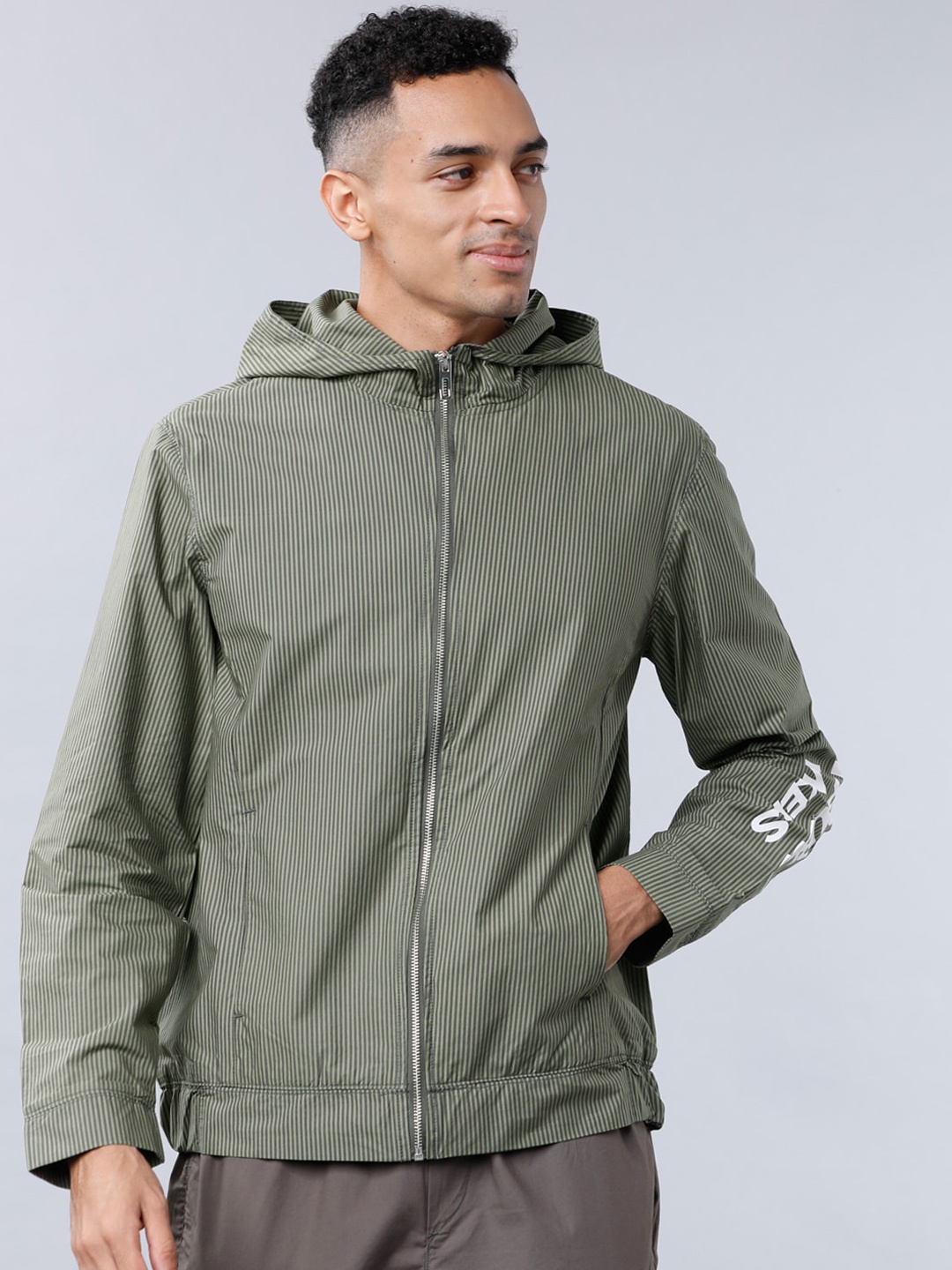 

LOCOMOTIVE Men Olive Green Printed Sporty Shacket