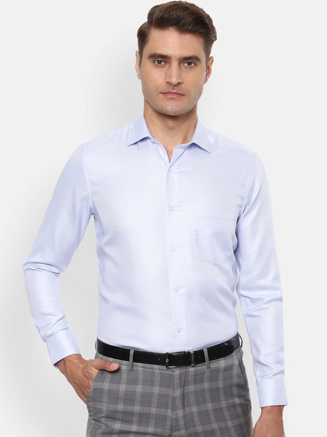 

Louis Philippe Permapress Men Blue Regular Fit Self Design Formal Shirt