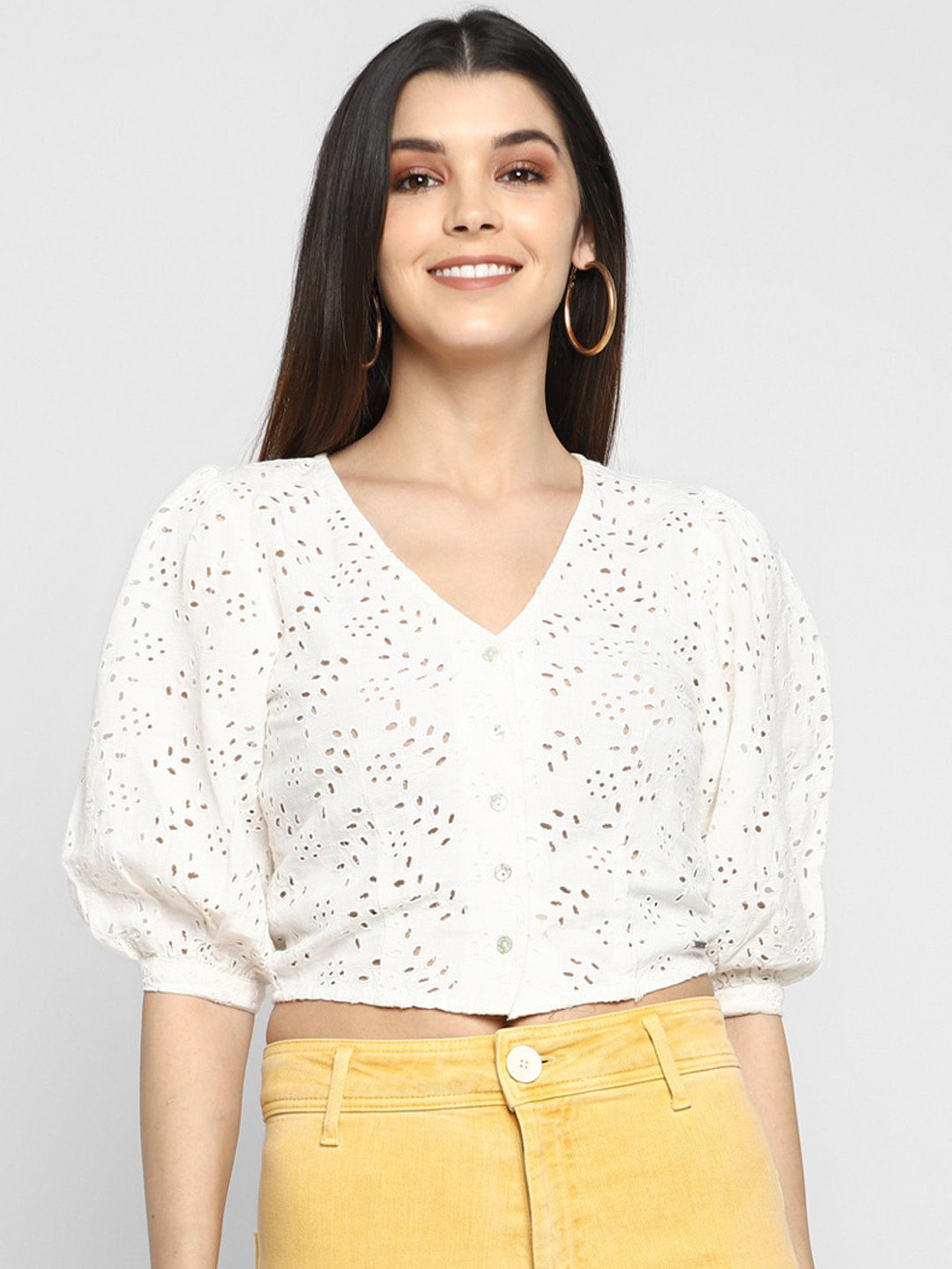 

Aditi Wasan Women White Self Design Crop Top