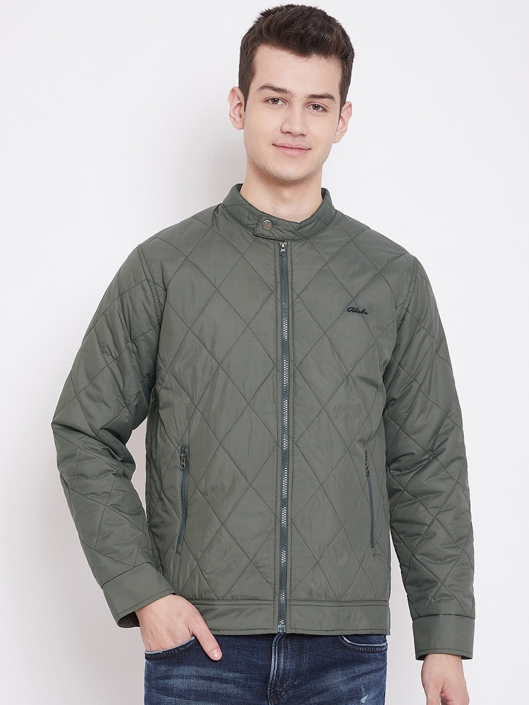 

Adobe Men Olive Green Solid Lightweight Quilted Jacket