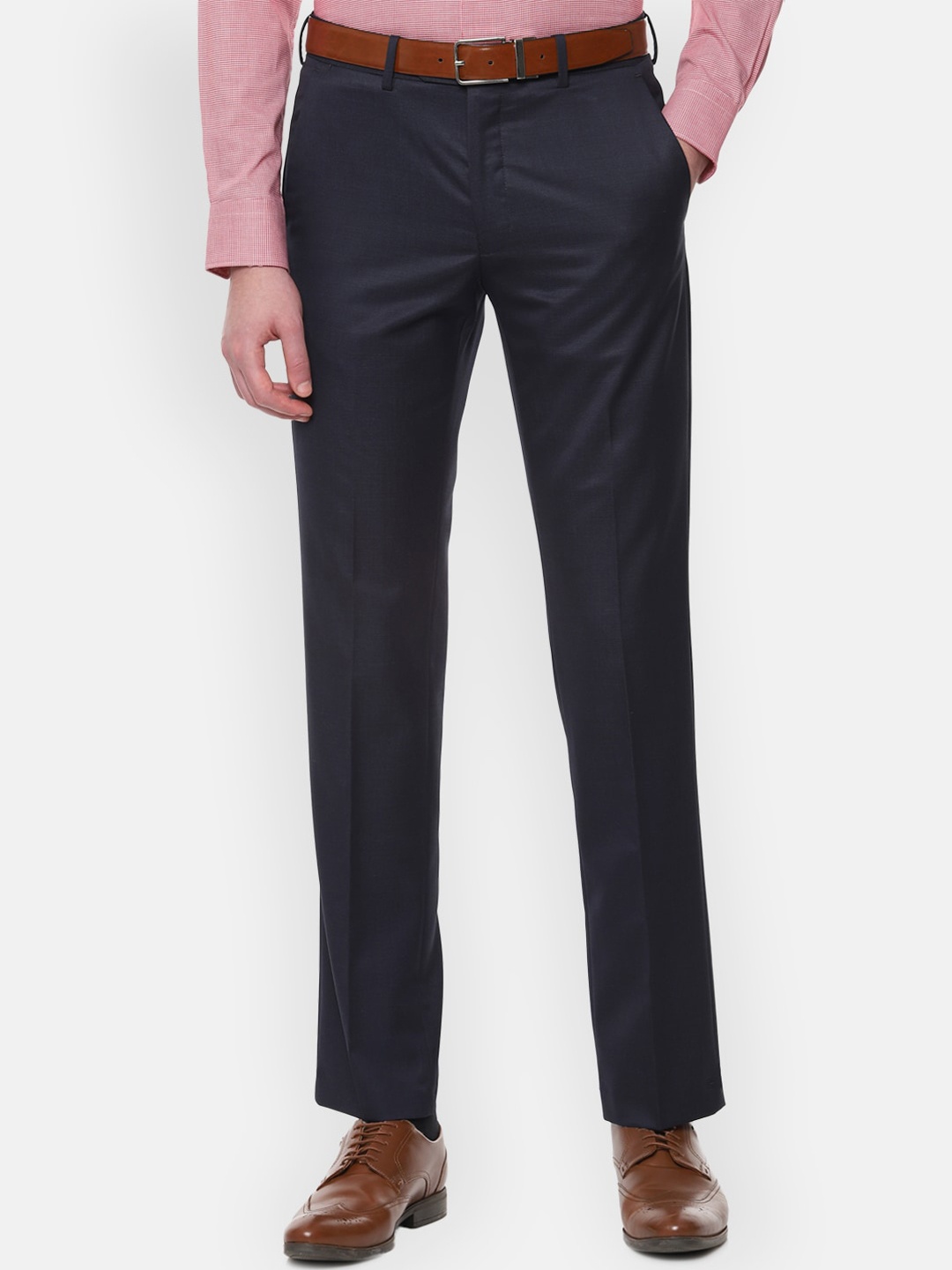 

Van Heusen Men Navy Blue Slim Fit Solid Formal Trousers