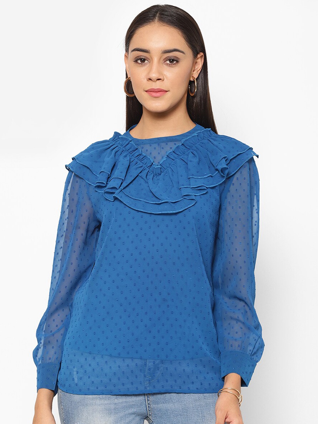 

HOUSE OF KKARMA Women Blue Solid Top