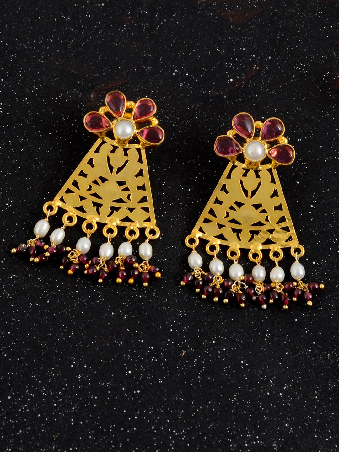 

Silvermerc Designs Gold-Toned & Pink Geometric Drop Earrings