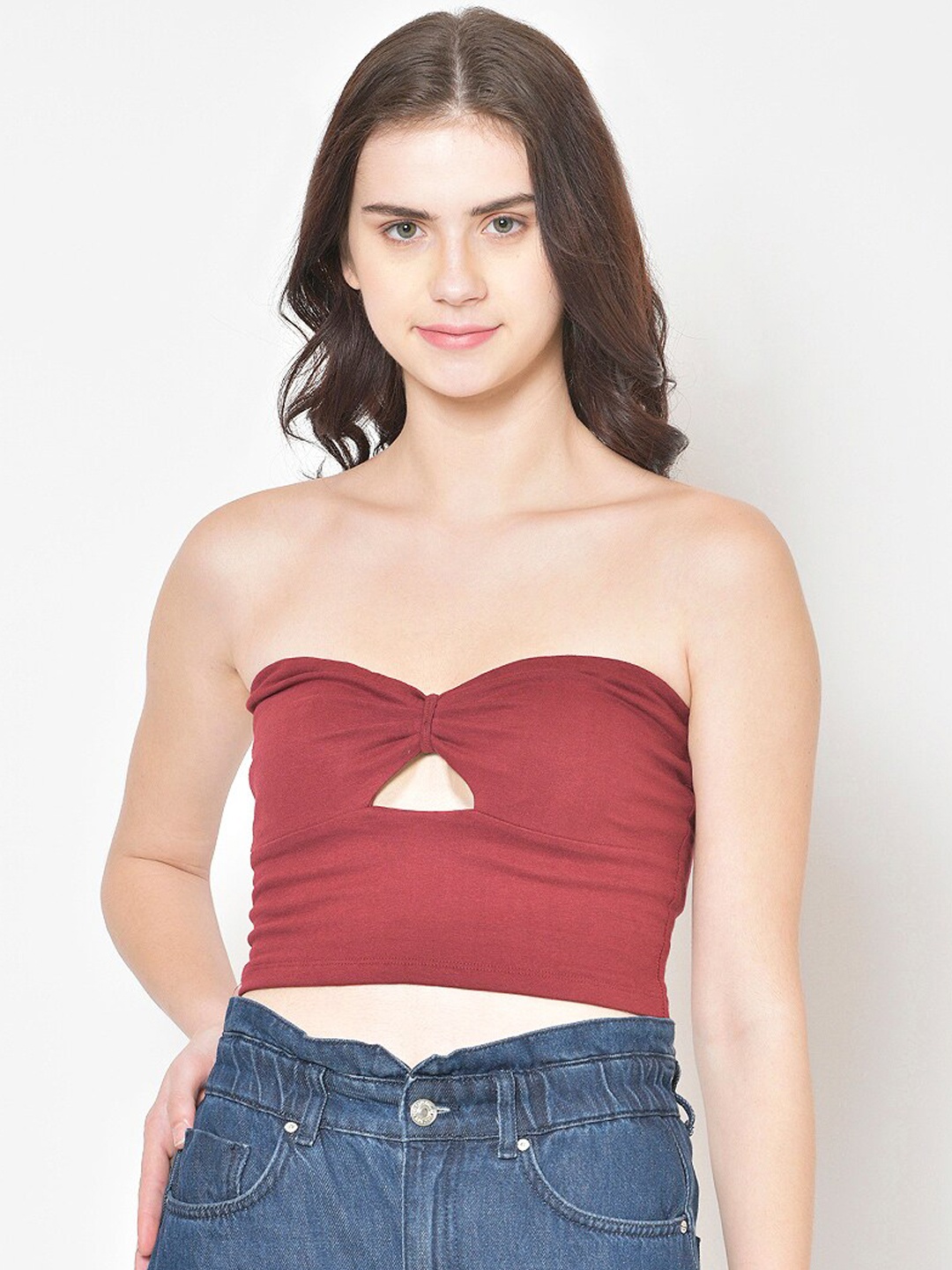 

Cation Women Maroon Solid Tube Pure Cotton Top