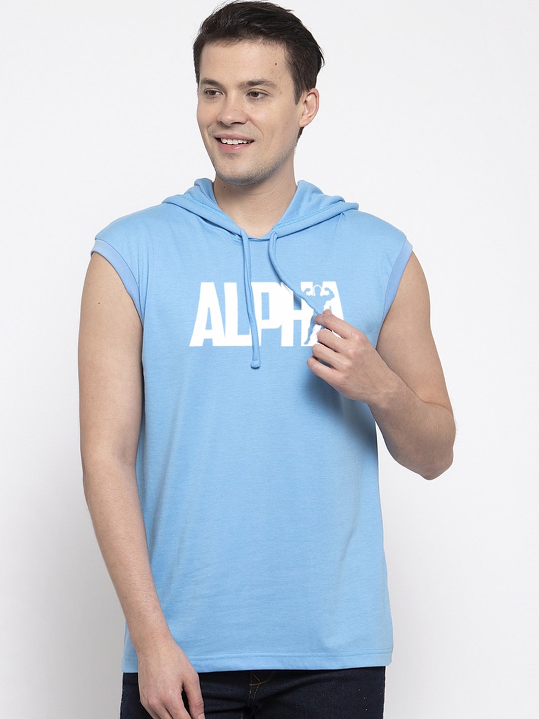 

Friskers Men Blue Printed Hood T-shirt