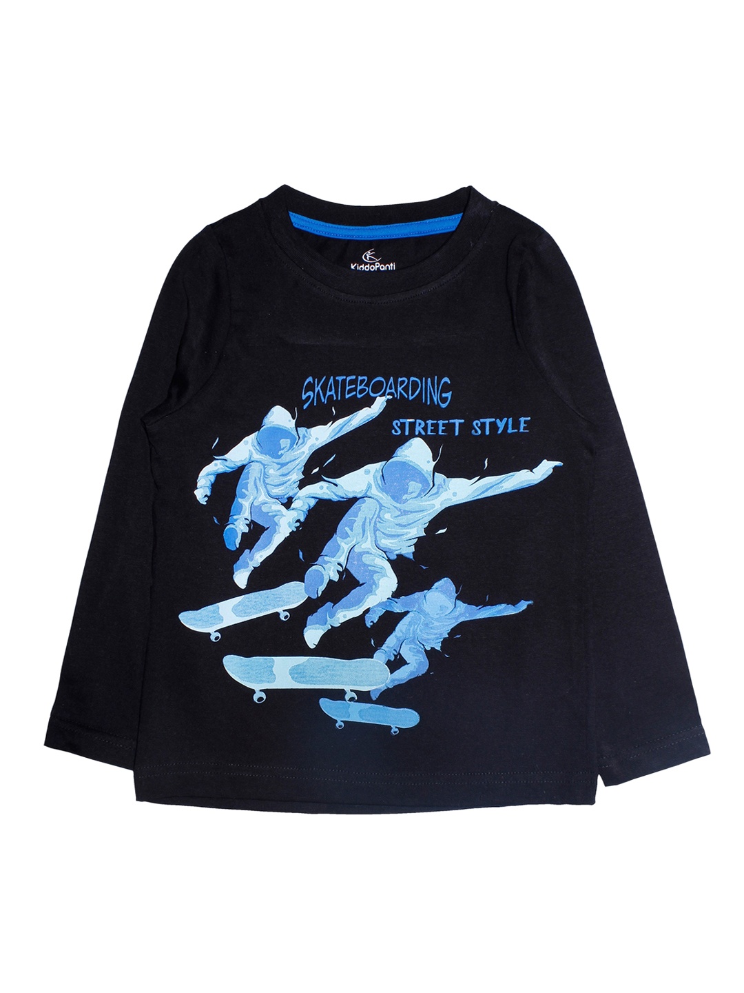

KiddoPanti Boys Black Printed Round Neck Pure Cotton T-shirt