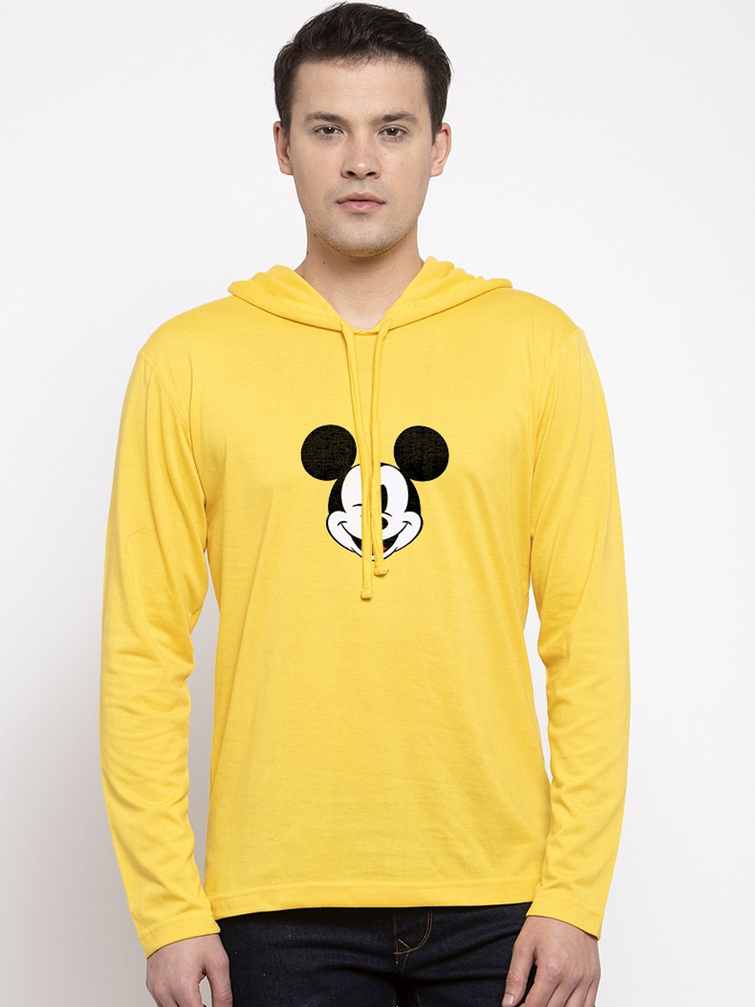 

Friskers Men Yellow Printed Hood T-shirt