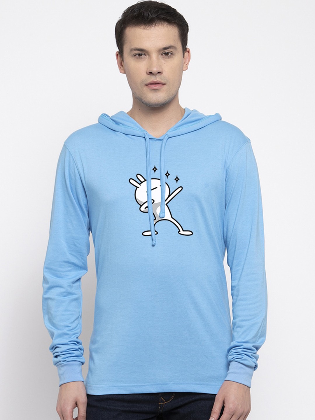 

Friskers Men Turquoise Blue Printed Hood T-shirt