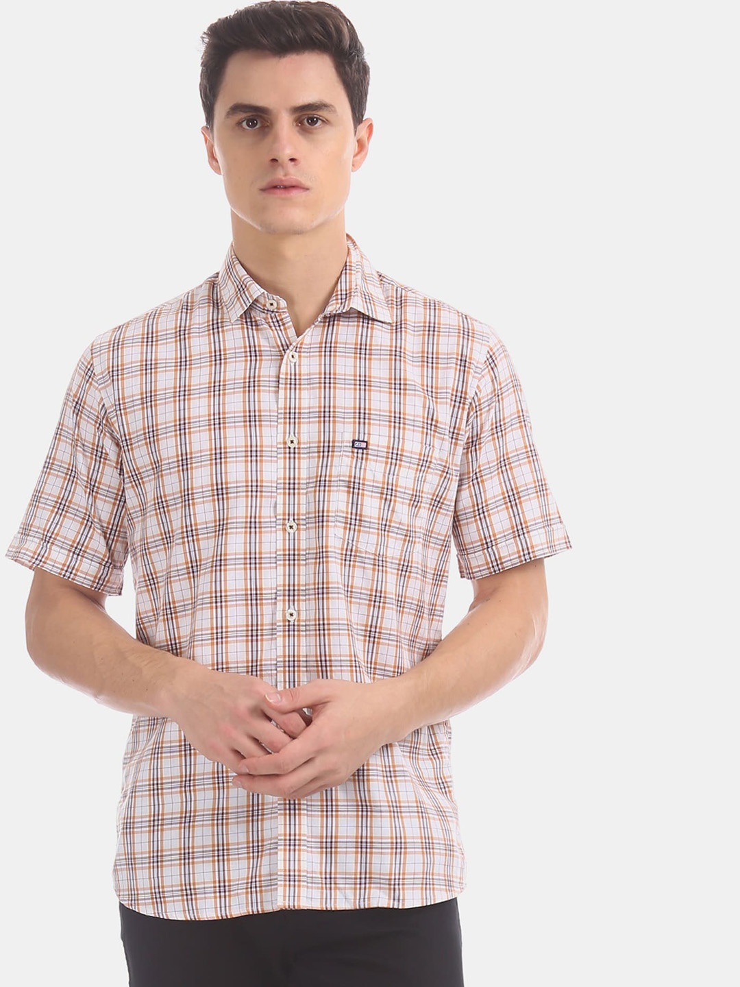 

Arrow Sport Men Off-White & Brown Regular Fit Checked Casual Shirt