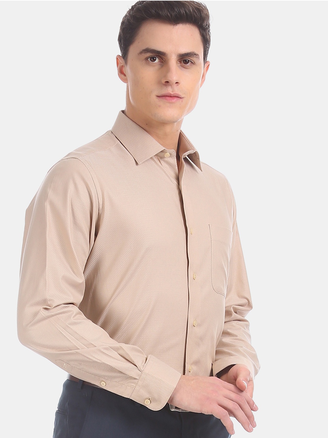 

Arrow Men Beige Regular Fit Solid Formal Shirt