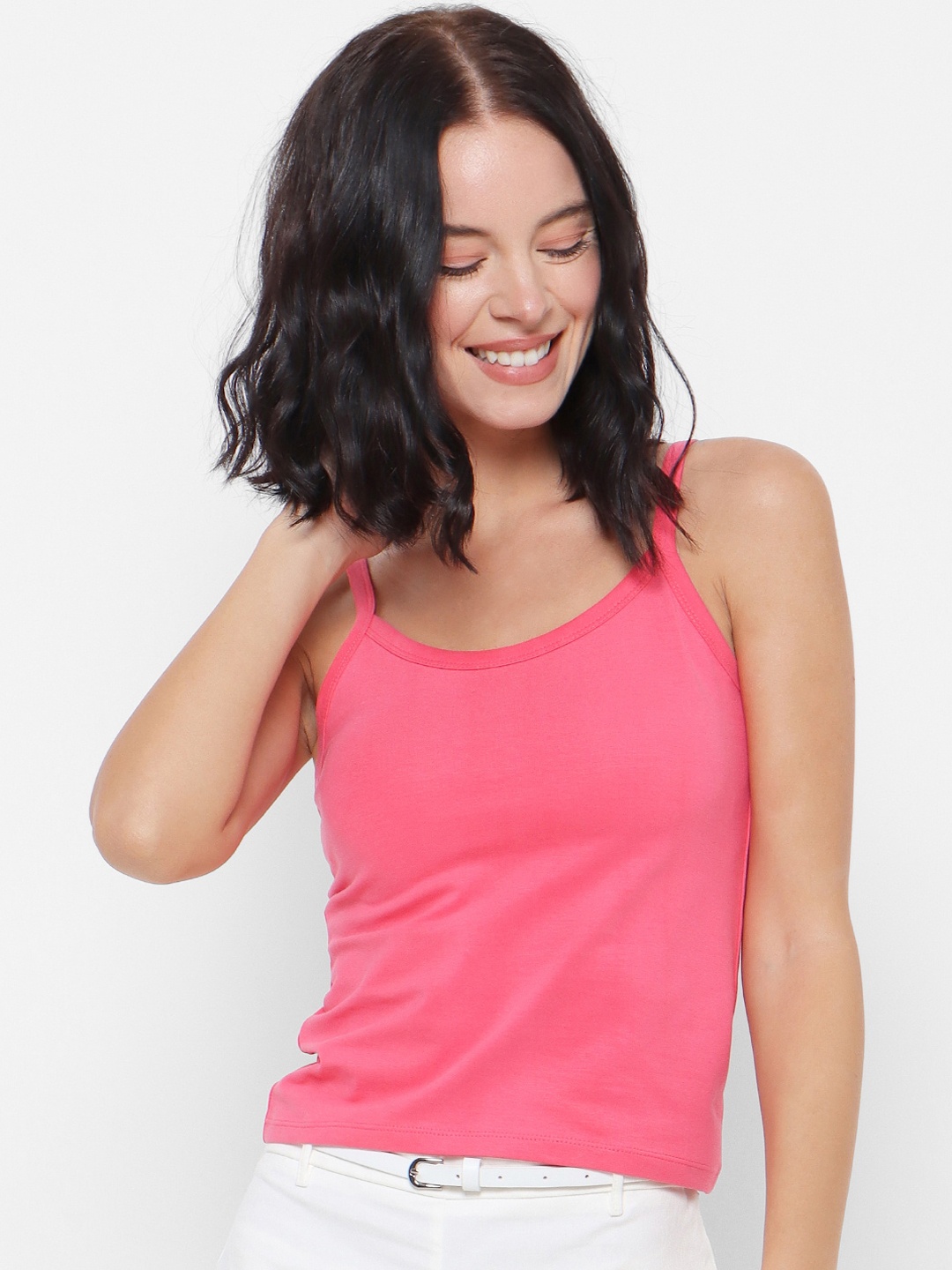 

FOREVER 21 Women Pink Solid Tank Top