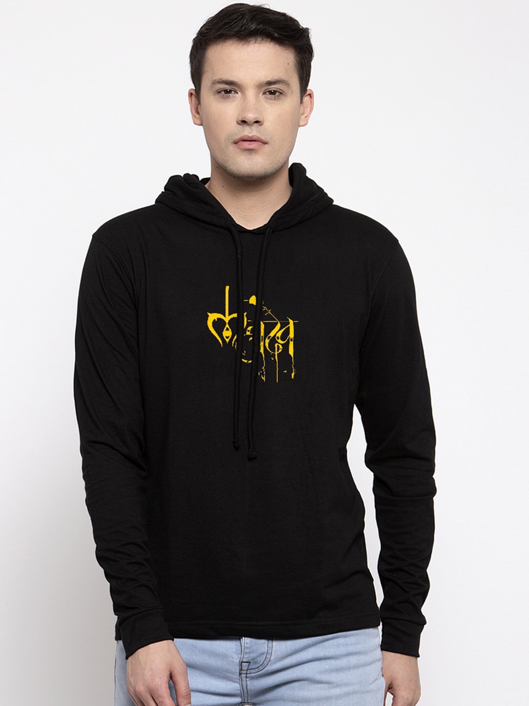 

Friskers Men Black Printed Hood T-shirt
