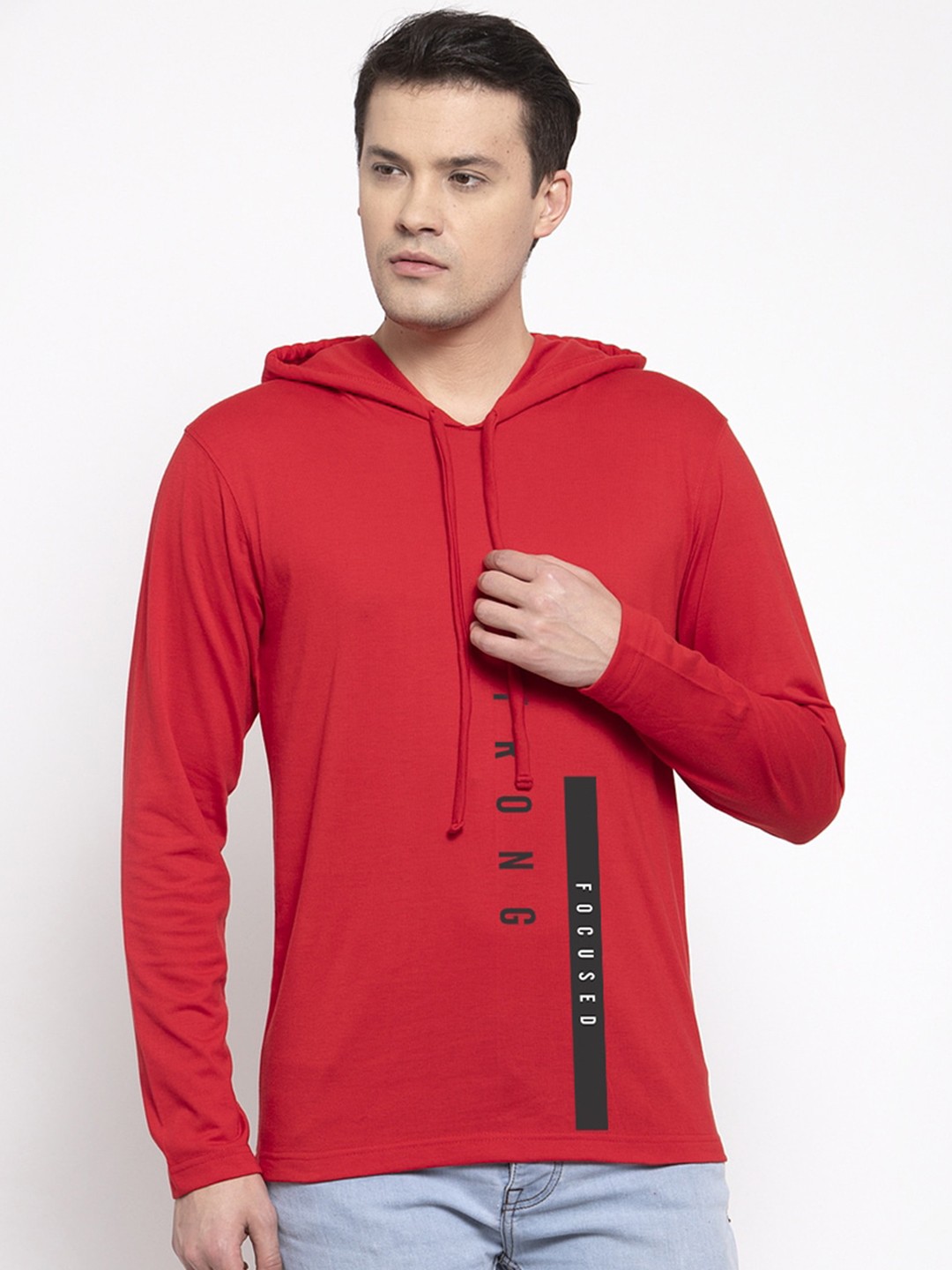 

Friskers Men Red Printed Hood T-shirt
