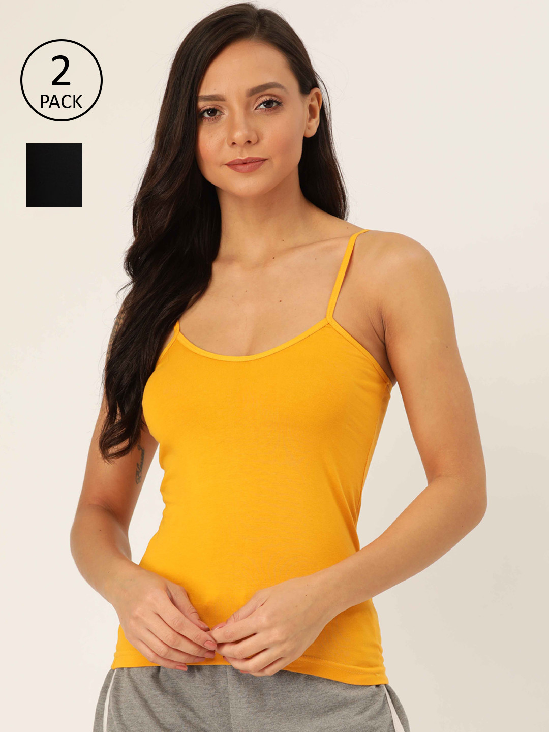 

Lady Lyka Women Pack Of 2 Solid Camisoles, Navy blue