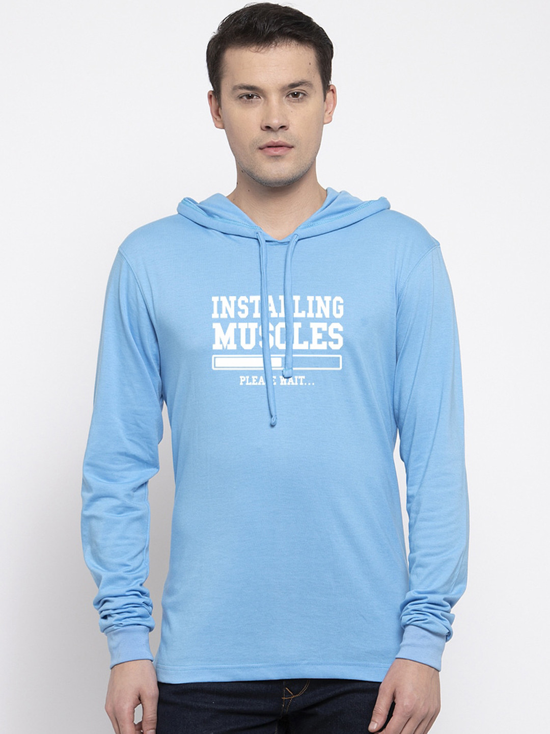 

Friskers Men Blue Printed Hood T-shirt
