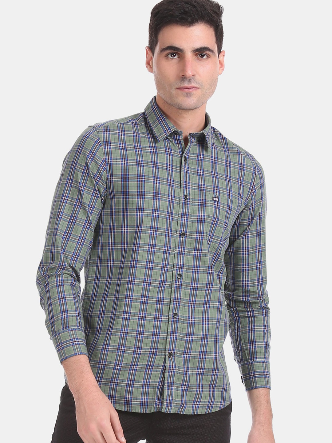 

Arrow Sport Men Green & Blue Slim Fit Checked Casual Shirt
