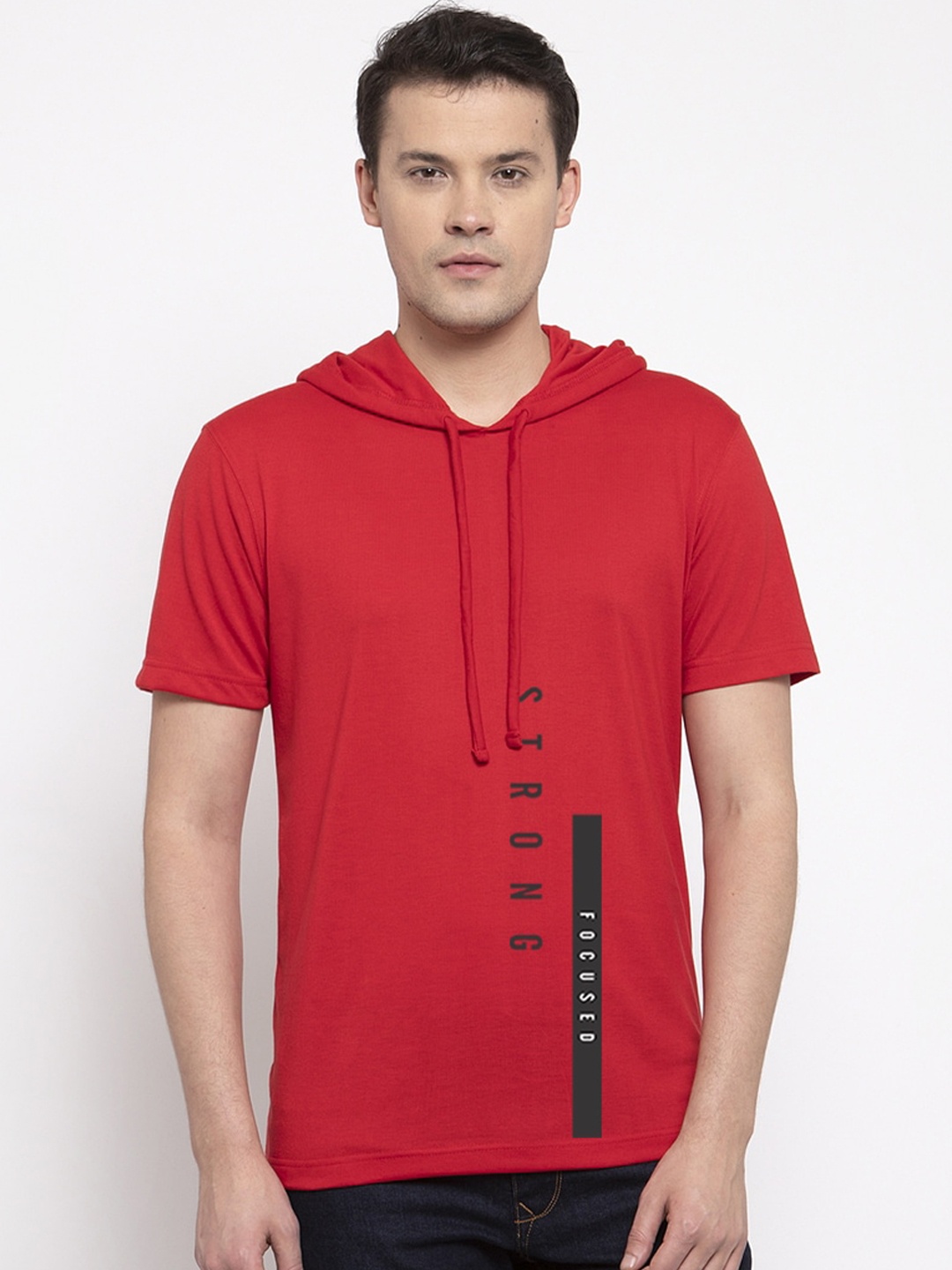 Friskers Men Red Printed Hood T-shirt