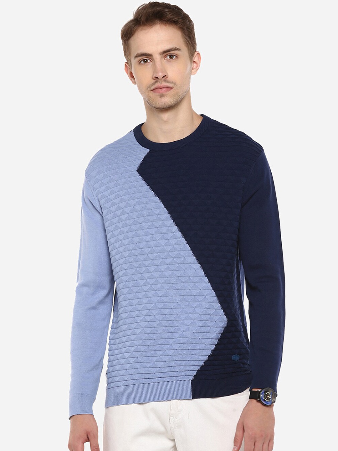 

Red Chief Men Blue Colourblocked Pullover Sweater