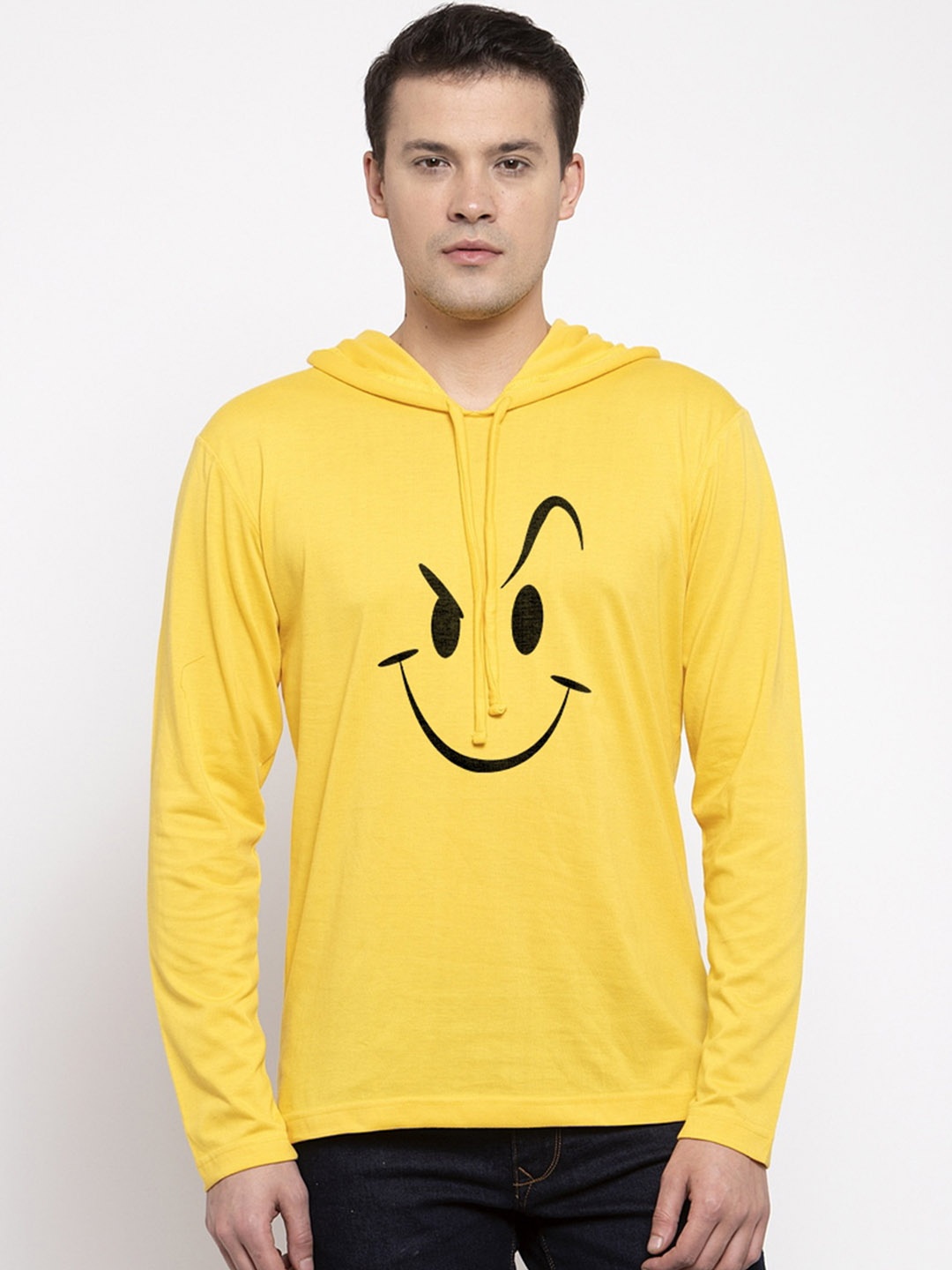 Friskers Men Yellow Printed Hood T-shirt