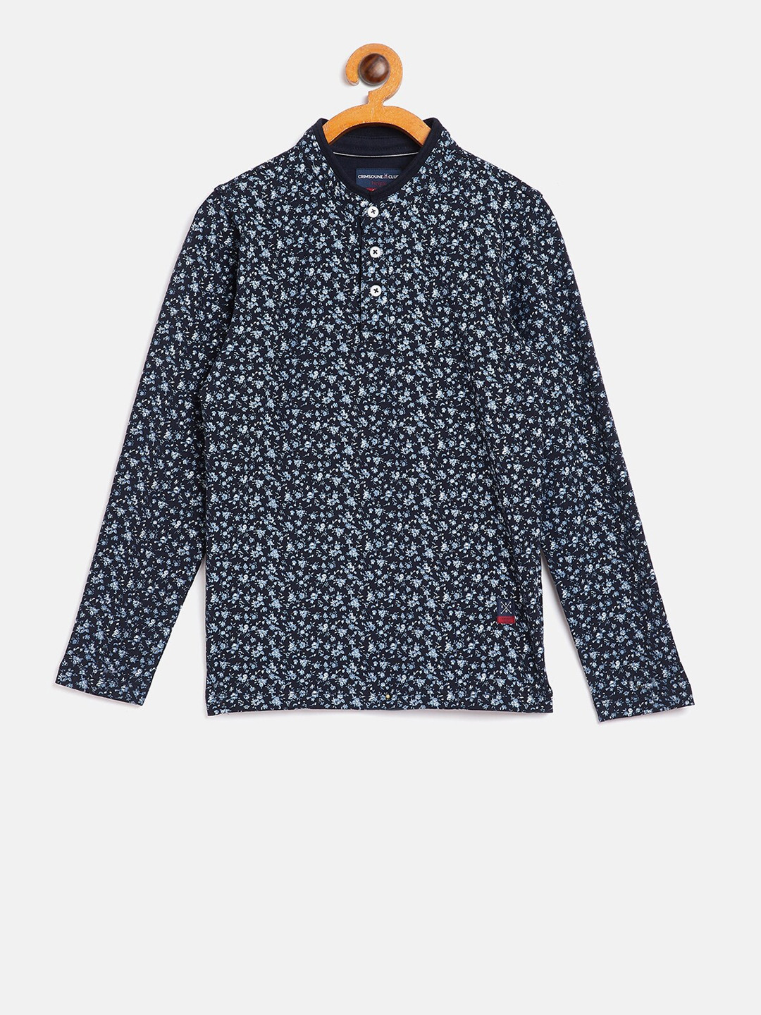 

Crimsoune Club Boys Navy Blue Printed Mandarin Collar T-shirt